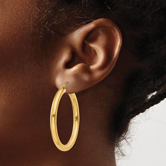 4mm x 40mm 14k Yellow Gold Classic Round Hoop Earrings